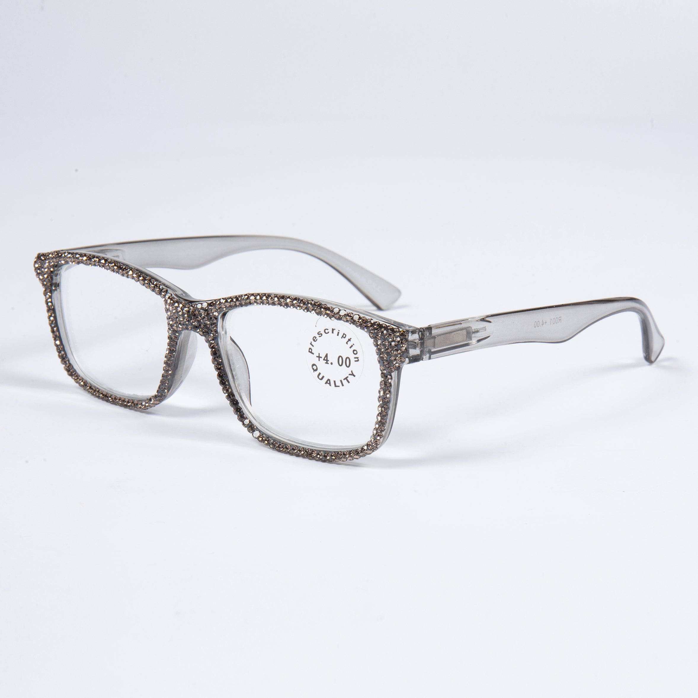 Handmade Rhinestone Rectangle Reader Glasses G0540- Grey
