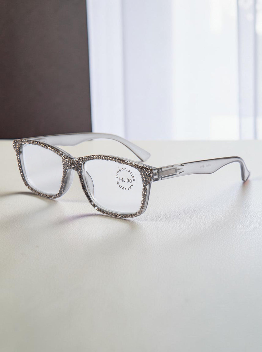 Handmade Rhinestone Rectangle Reader Glasses G0540- Grey