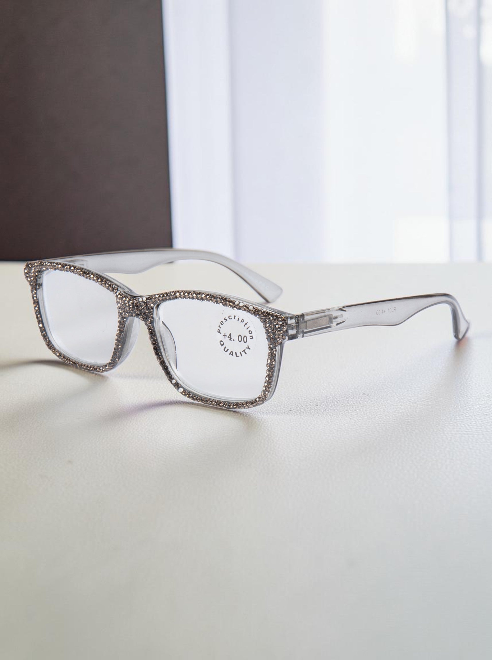 Handmade Rhinestone Rectangle Reader Glasses G0540- Grey