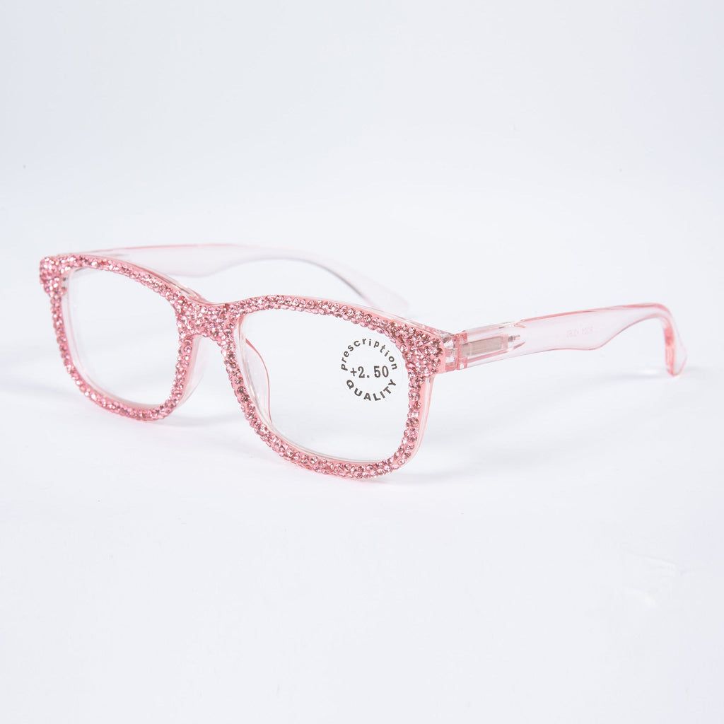 Handmade Rhinestone Rectangle Reader Glasses G0540-Pink