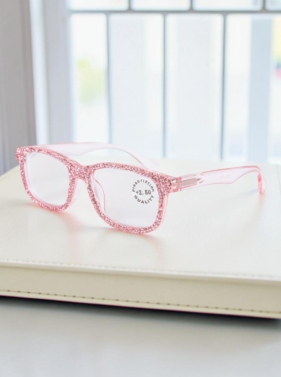 Handmade Rhinestone Rectangle Reader Glasses G0540-Pink