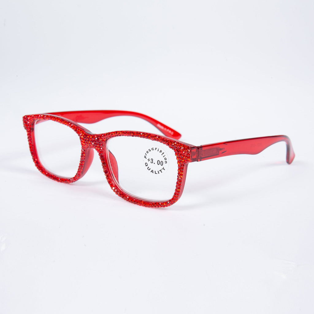 Handmade Rhinestone Rectangle Reader Glasses G0540-Red
