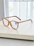 Handmade  Rhinestone Rectangle Reader Glasses G0541- Brown