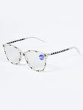 Handmade  Rhinestone Rectangle Reader Glasses G0541- White