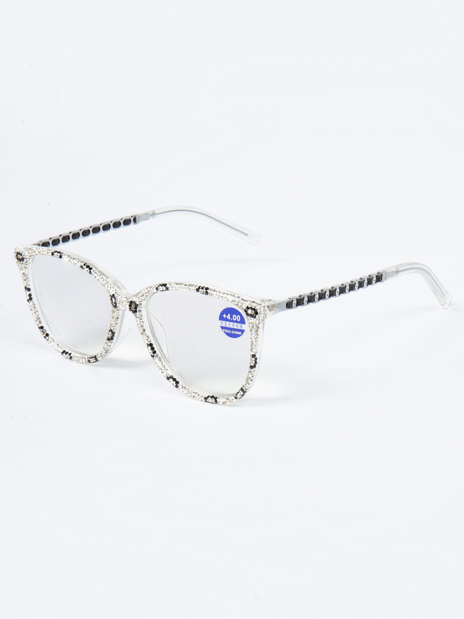 Handmade  Rhinestone Rectangle Reader Glasses G0541- White