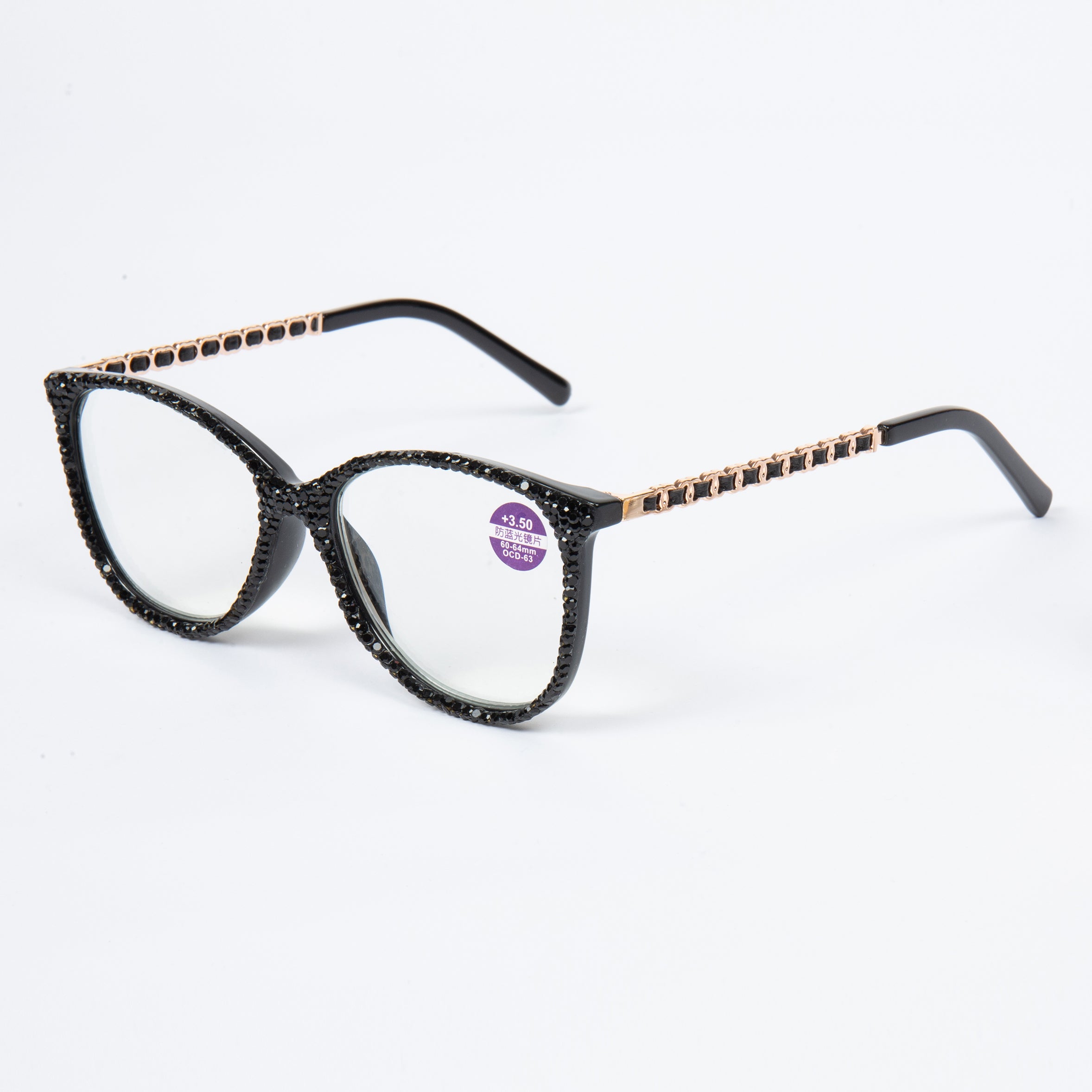 Handmade  Rhinestone Rectangle Reader Glasses G0542 - Black