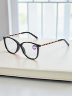 Handmade  Rhinestone Rectangle Reader Glasses G0542 - Black