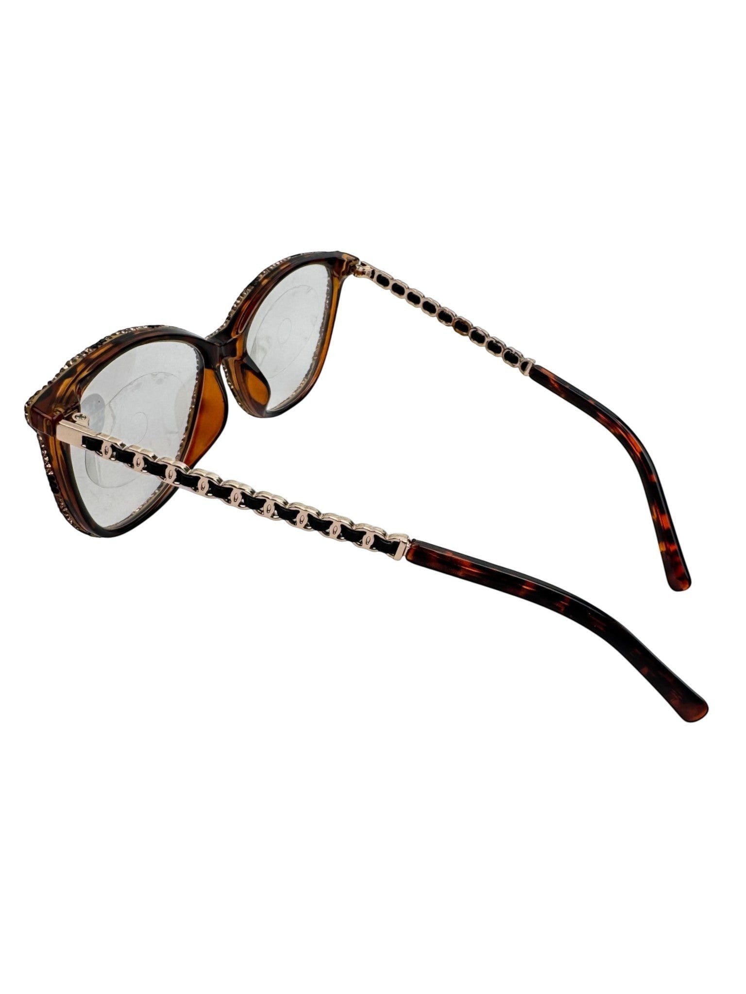 Handmade  Rhinestone Rectangle Reader Glasses G0542 - Brown
