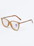 Handmade  Rhinestone Rectangle Reader Glasses G0542 - Brown