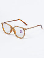 Handmade  Rhinestone Rectangle Reader Glasses G0542 - Brown