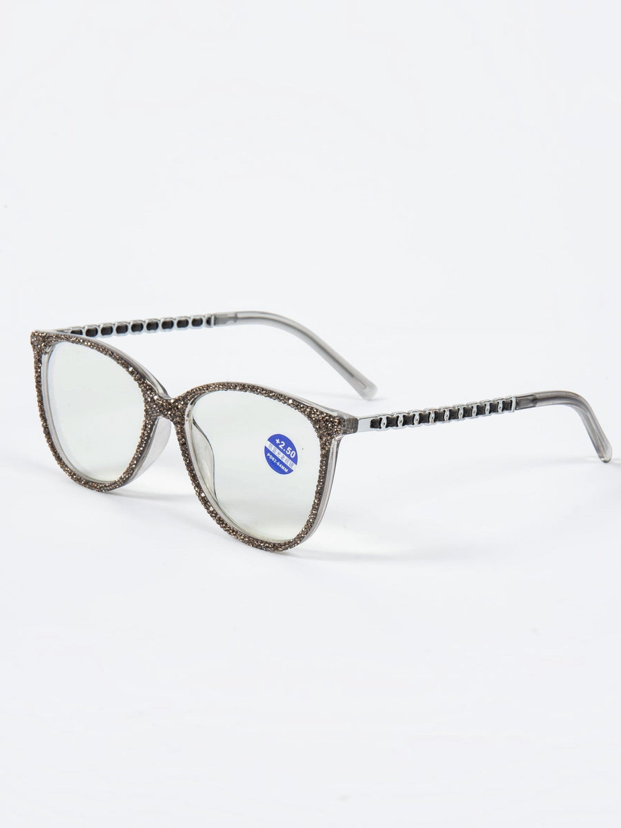 Handmade Rhinestone Rectangle Reader Glasses G0542-Grey