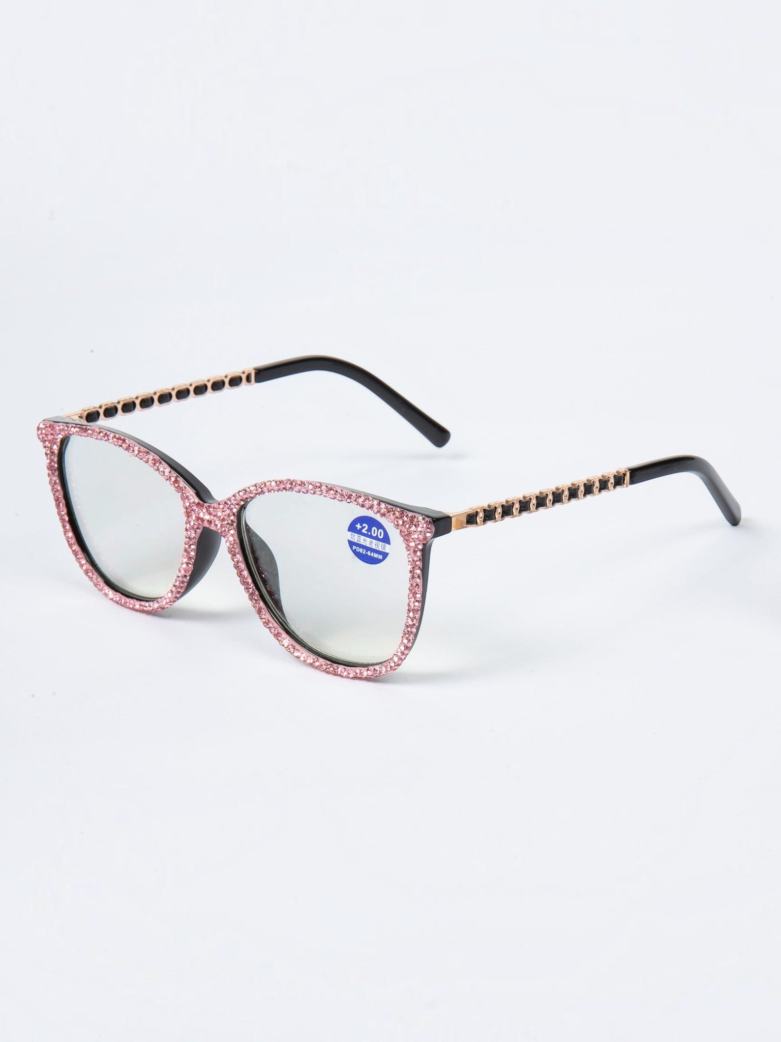Handmade  Rhinestone Rectangle Reader Glasses  G0542 - Pink