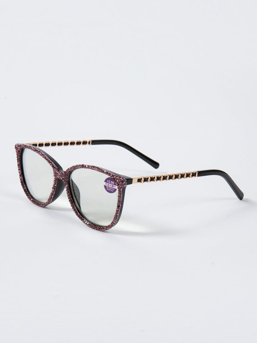 Handmade Rhinestone Rectangle Reader Glasses G0542-Purple