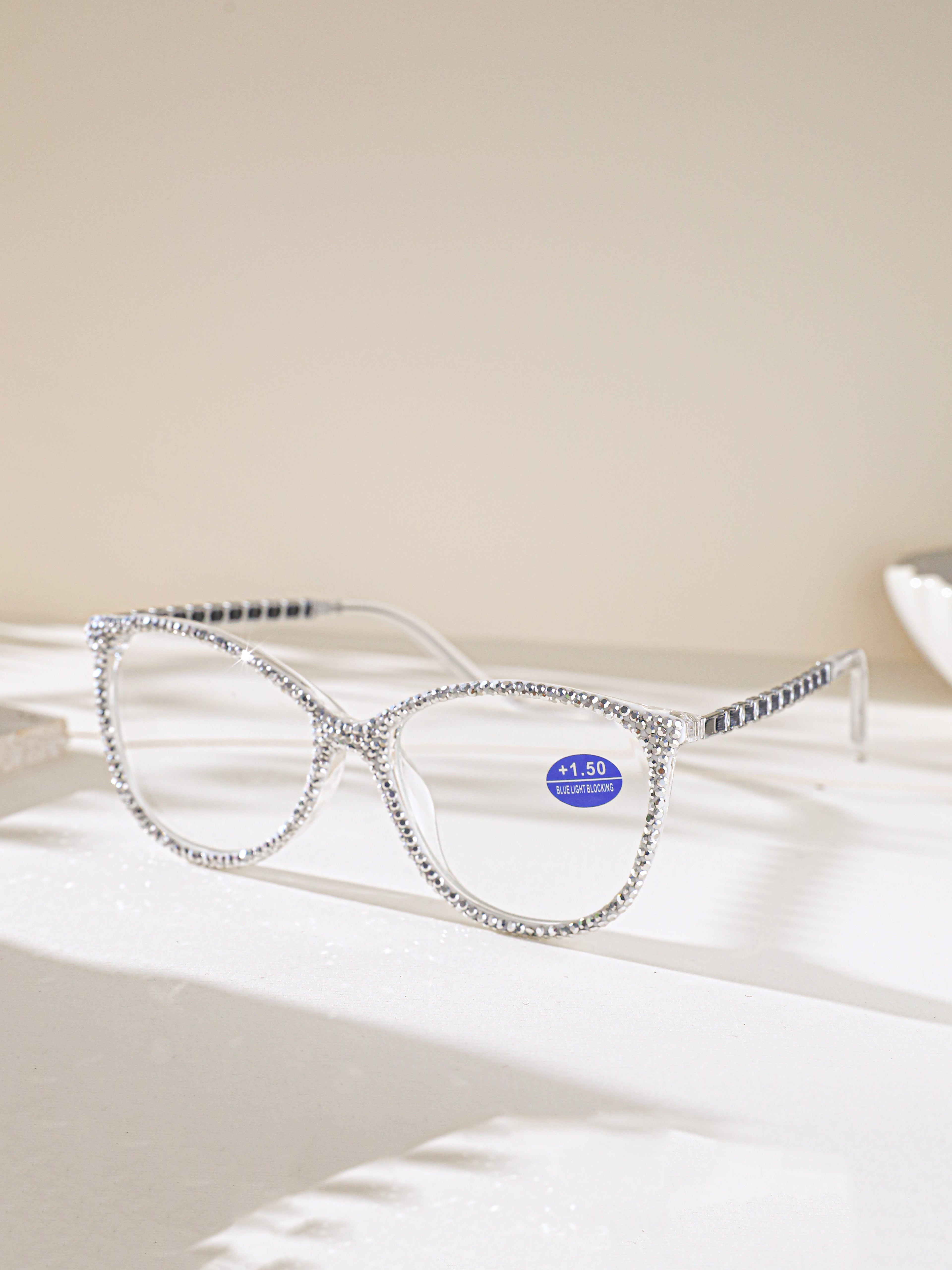 Handmade Rhinestone Rectangle Reader Glasses G0542-Sliver