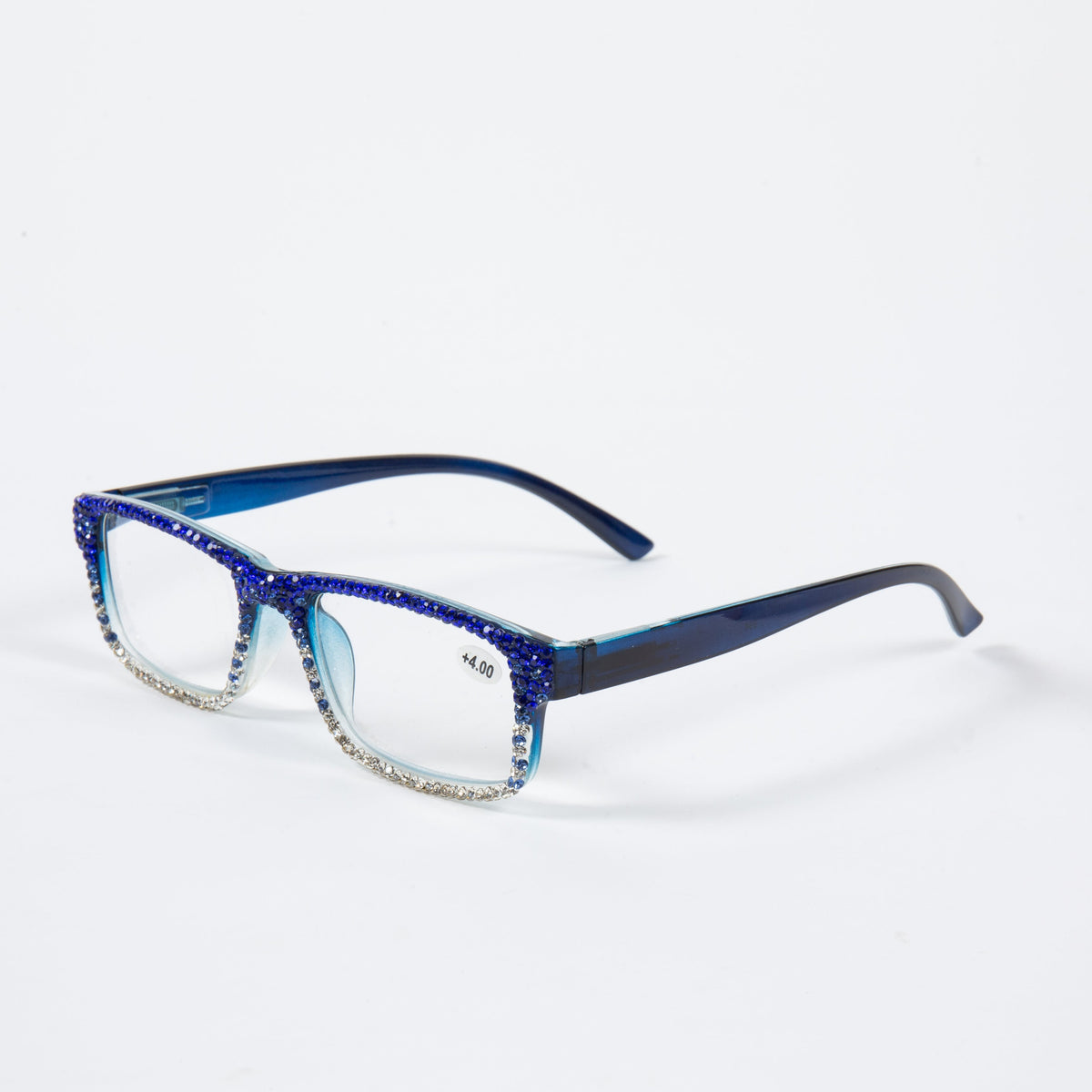 Handmade  Rhinestone Rectangle Reader Glasses G0555 - Blue