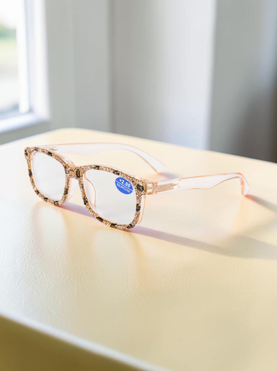 Handmade Rhinestone Rectangle Reader Glasses G0559-Gold