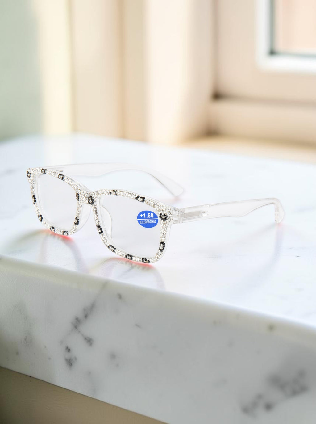 Handmade Rhinestone Rectangle Reader Glasses G0559-White