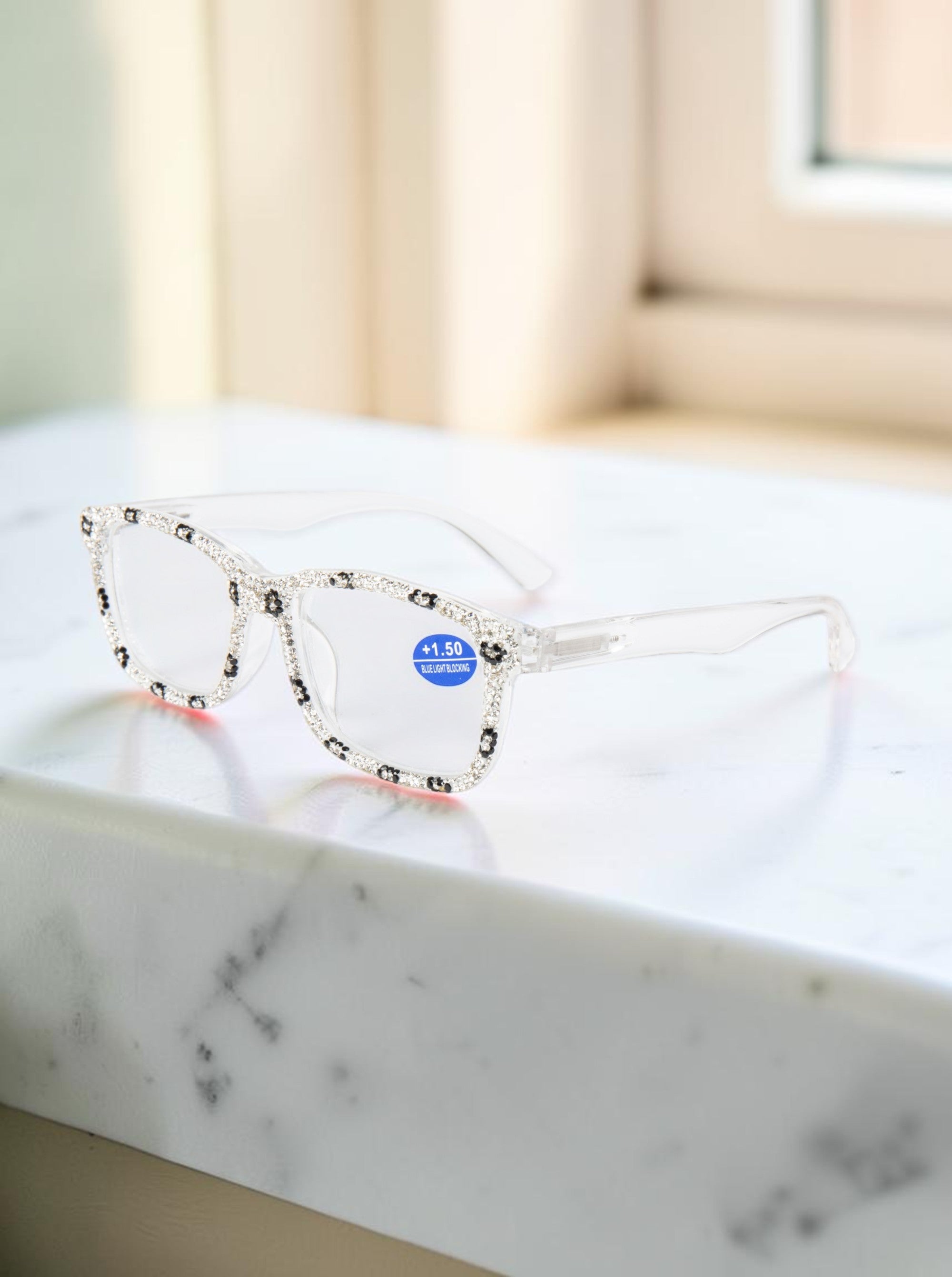 Handmade Rhinestone Rectangle Reader Glasses G0559-White