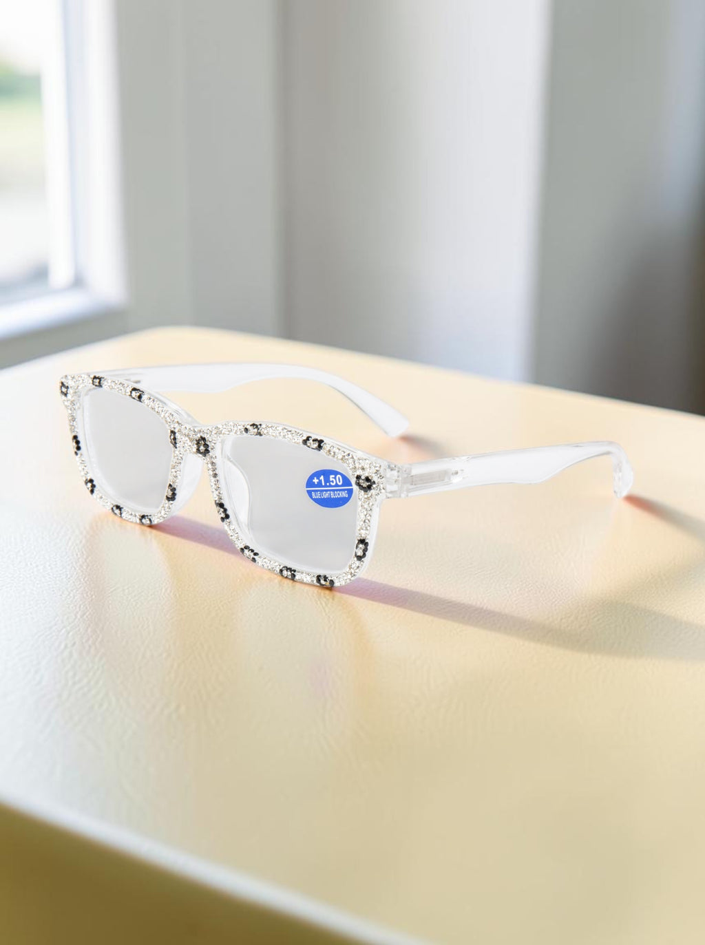 Handmade Rhinestone Rectangle Reader Glasses G0559-White