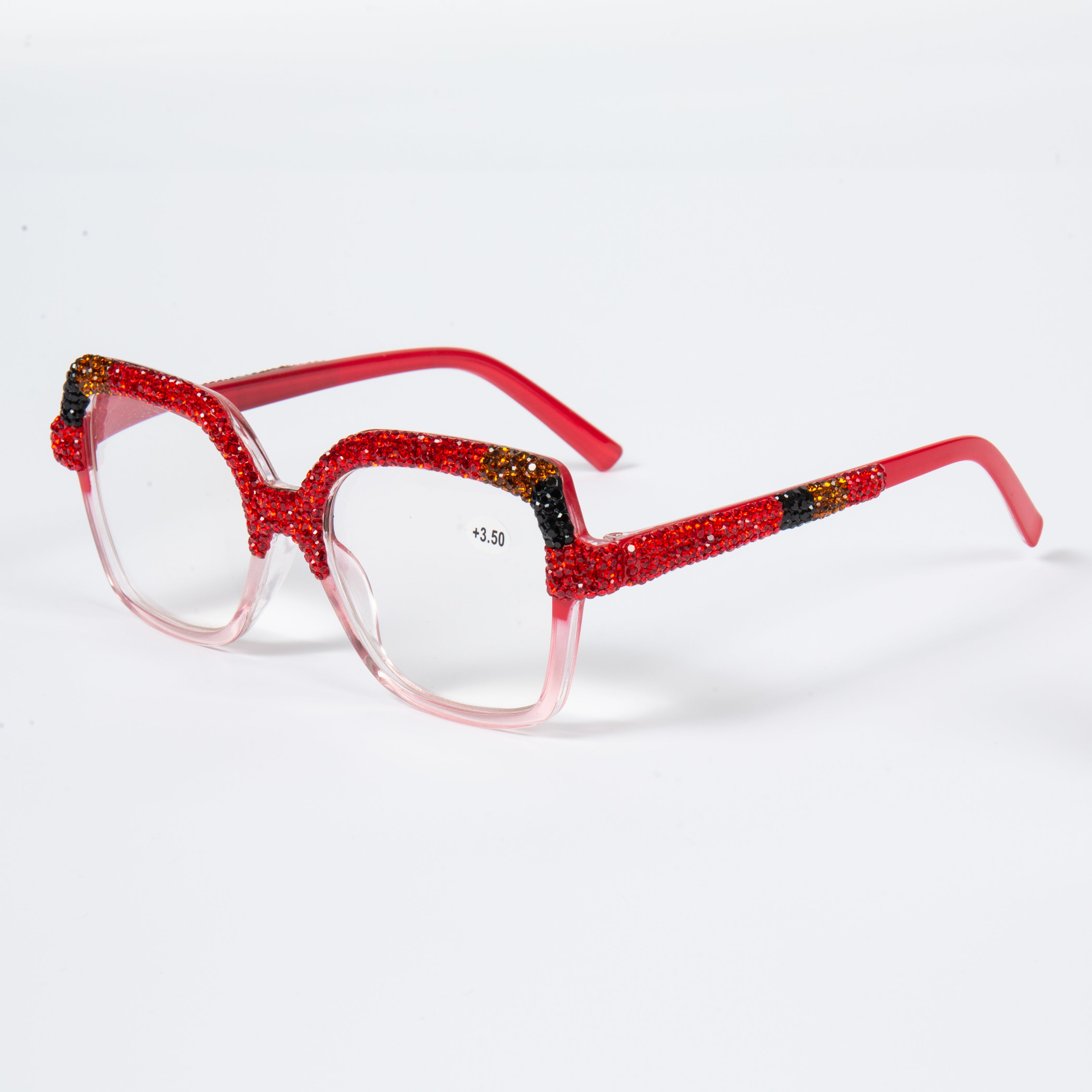 Handmade Rhinestone Rectangle Reader Glasses G0560 - Red