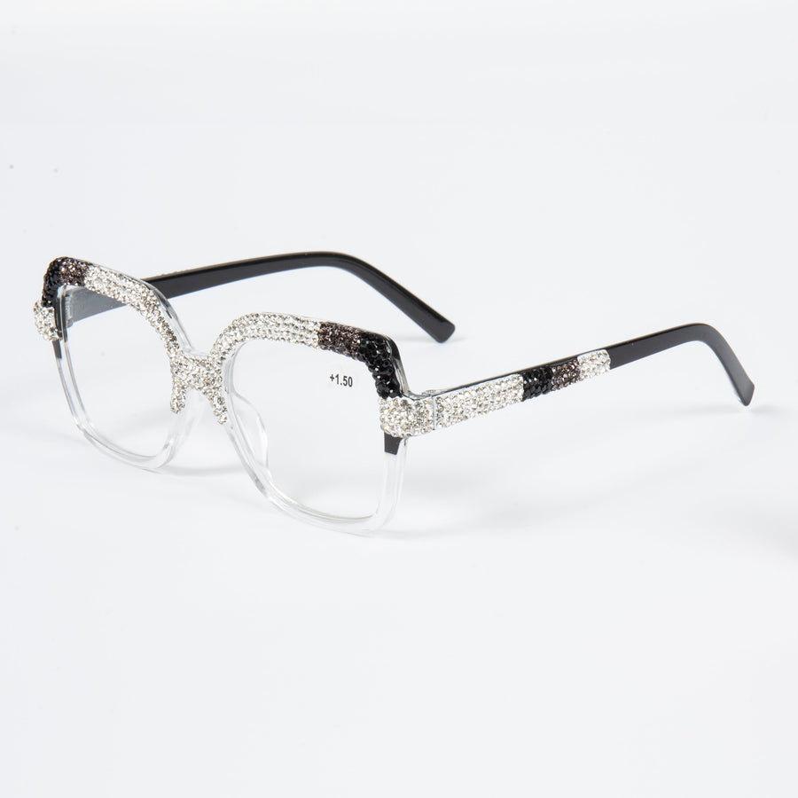 Handmade Rhinestone Rectangle Reader Glasses G0560-White