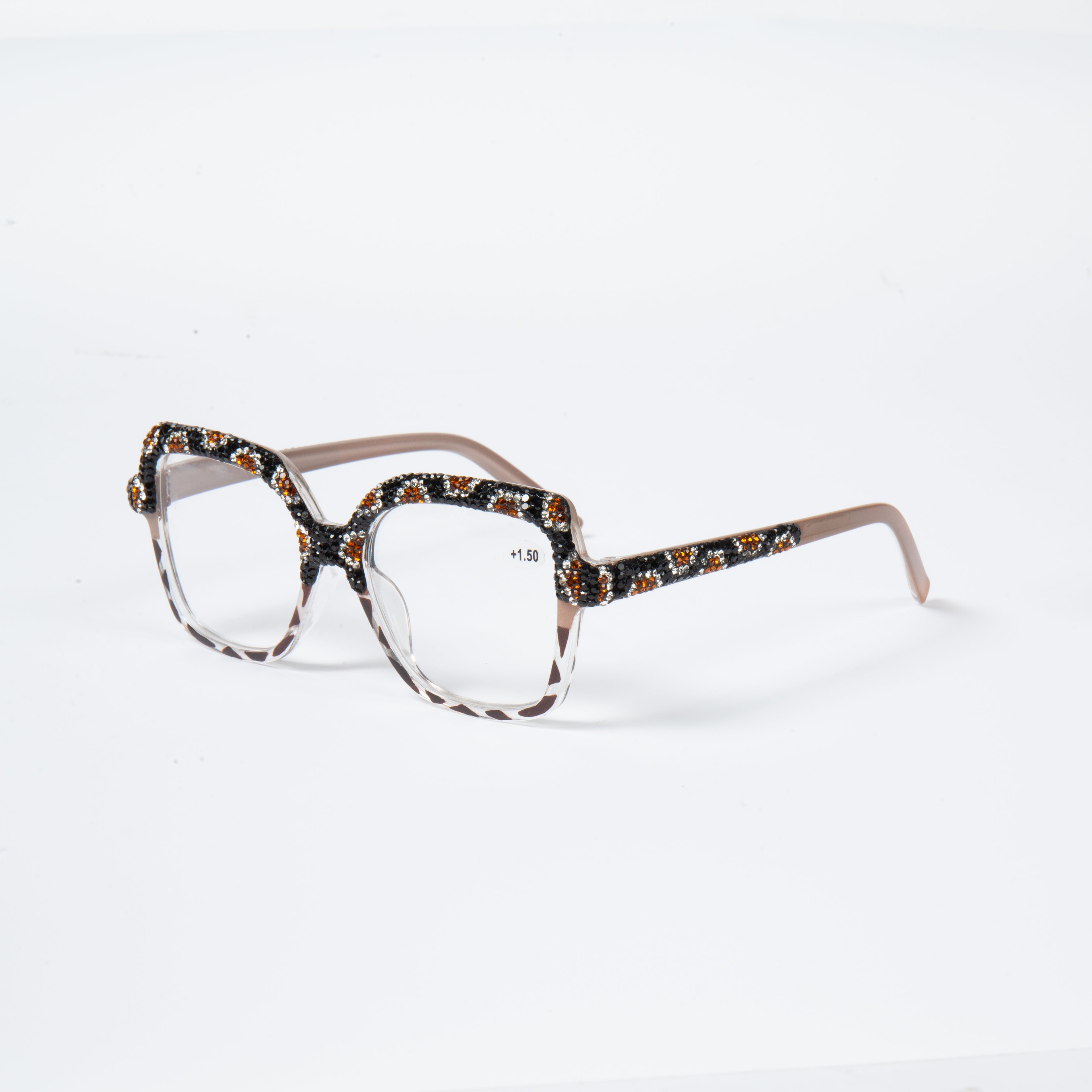 Handmade Rhinestone Rectangle Reader Glasses G0566 - Brown