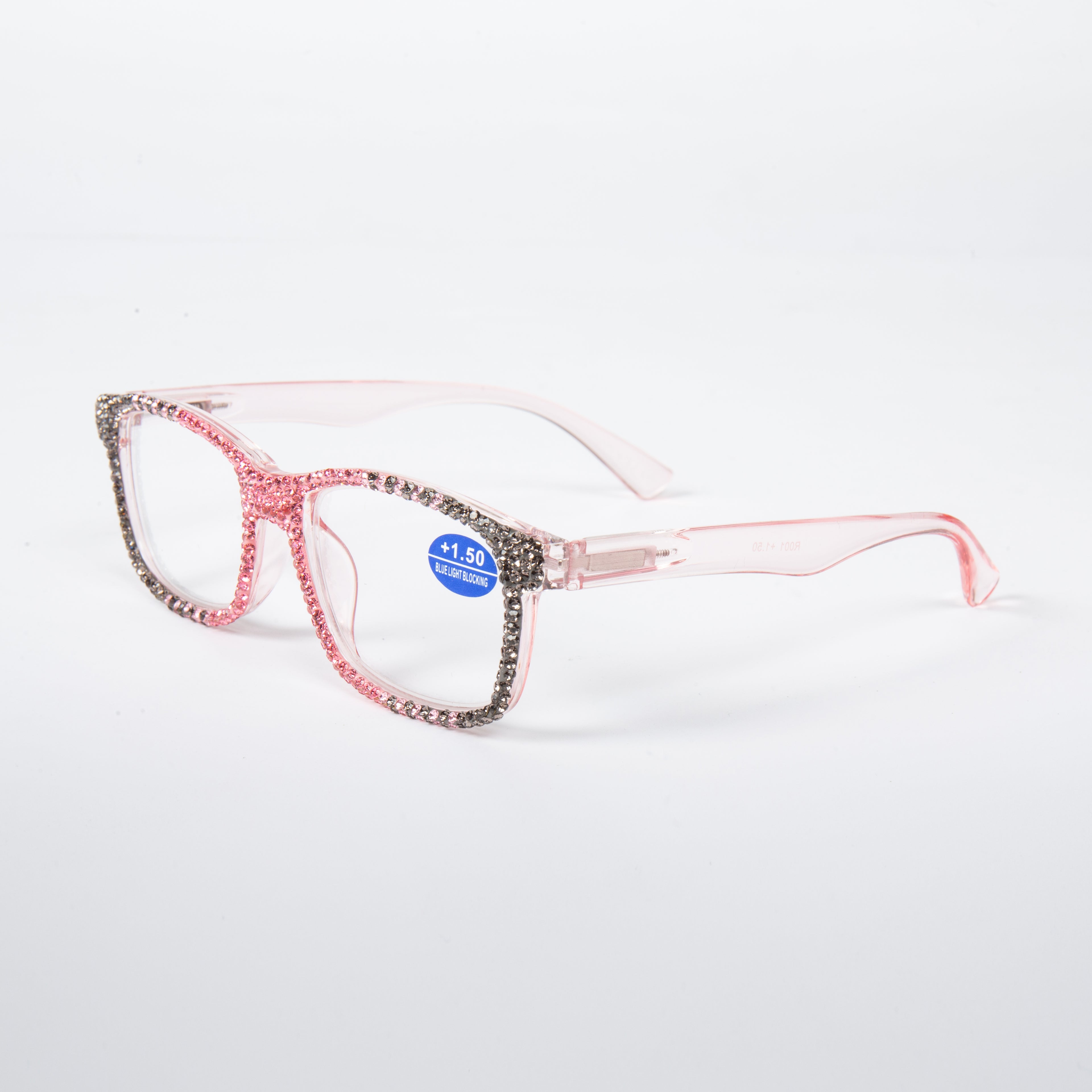 Handmade Rhinestone Rectangle Reader Glasses G0570-Rose Red