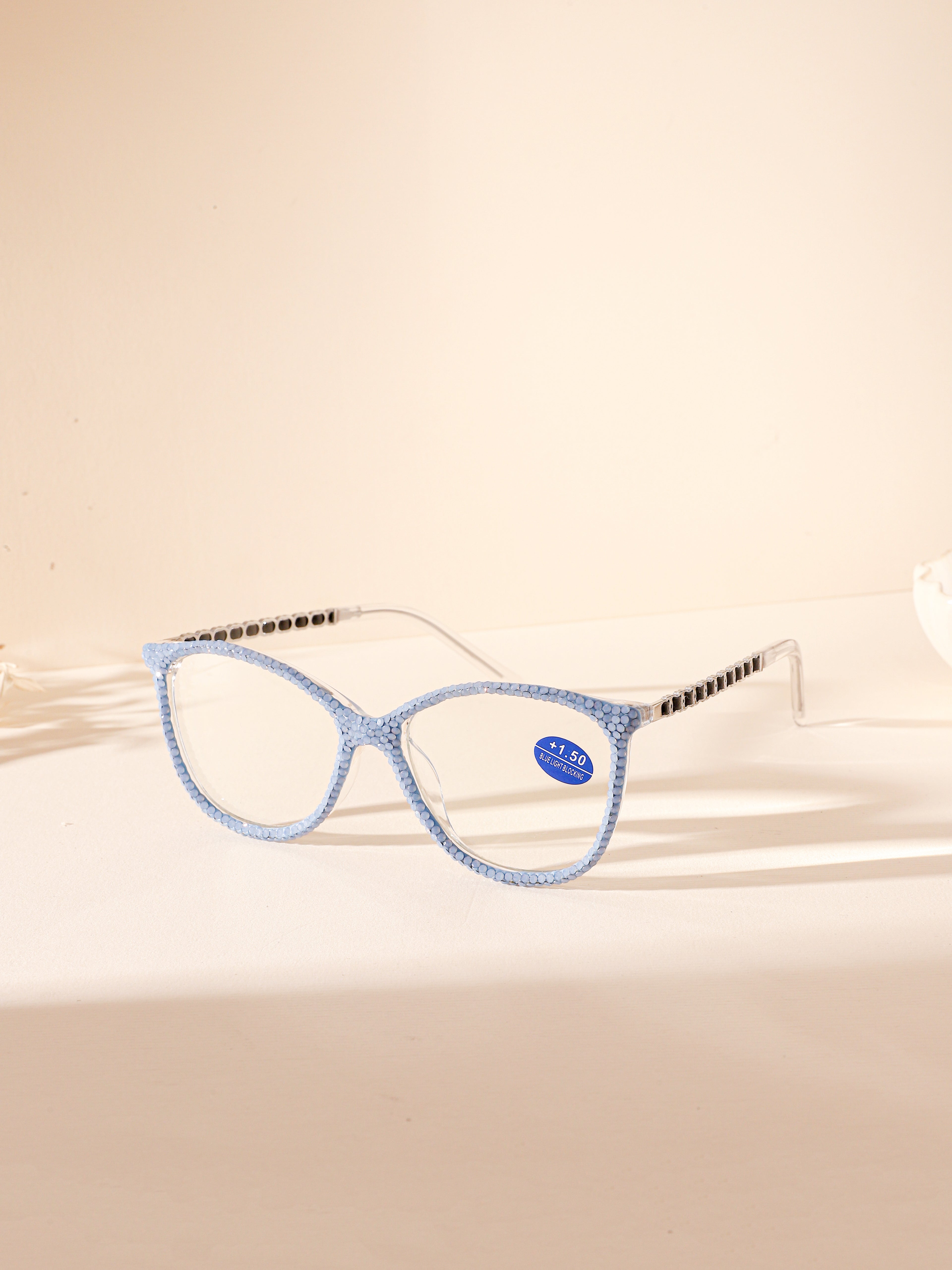 Handmade  Rhinestone Rectangle Reader Glasses G0571-Blue