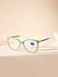 Handmade  Rhinestone Rectangle Reader Glasses G0571-Green