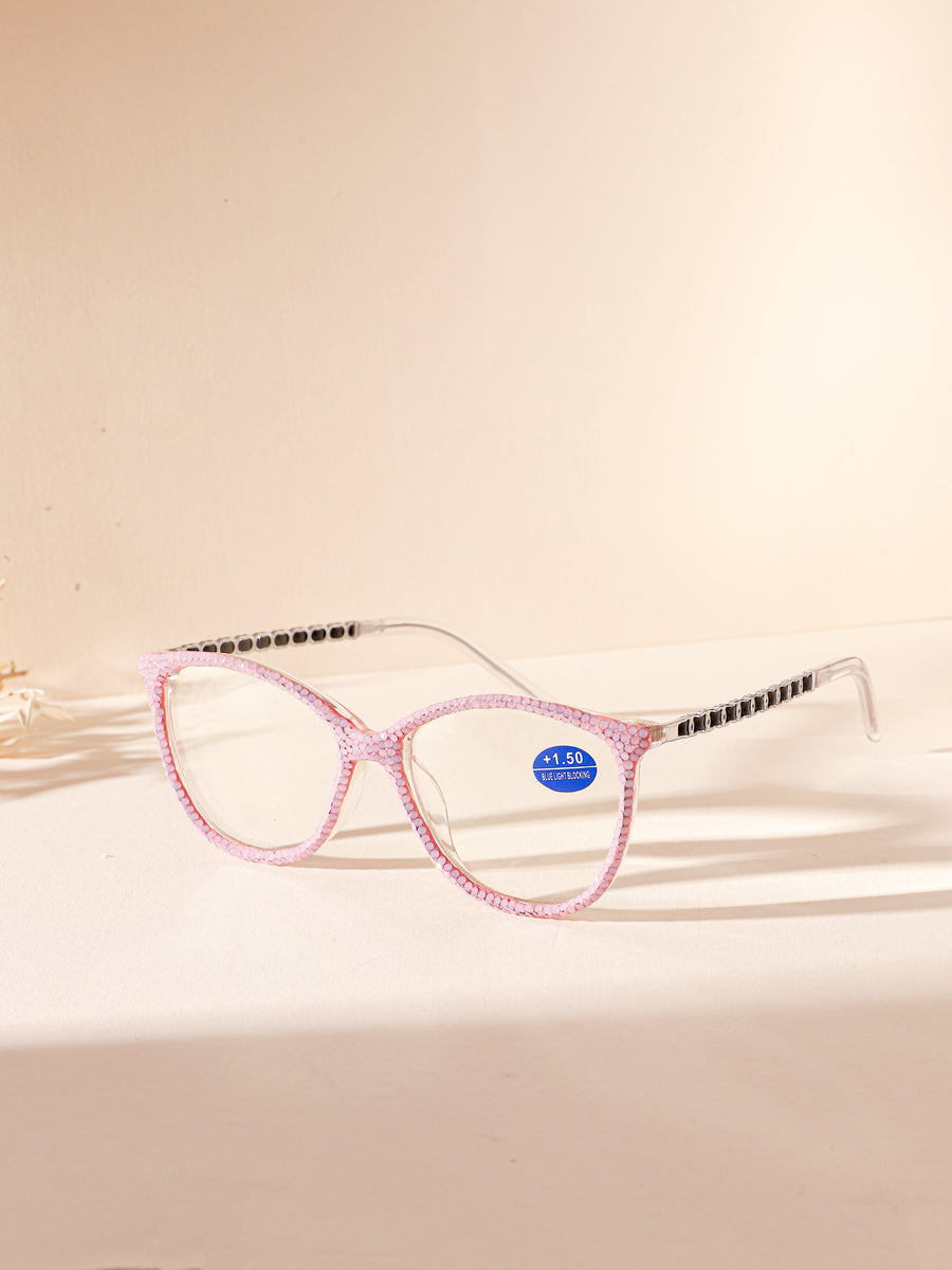 Handmade Rhinestone Rectangle Reader Glasses G0571-Pink