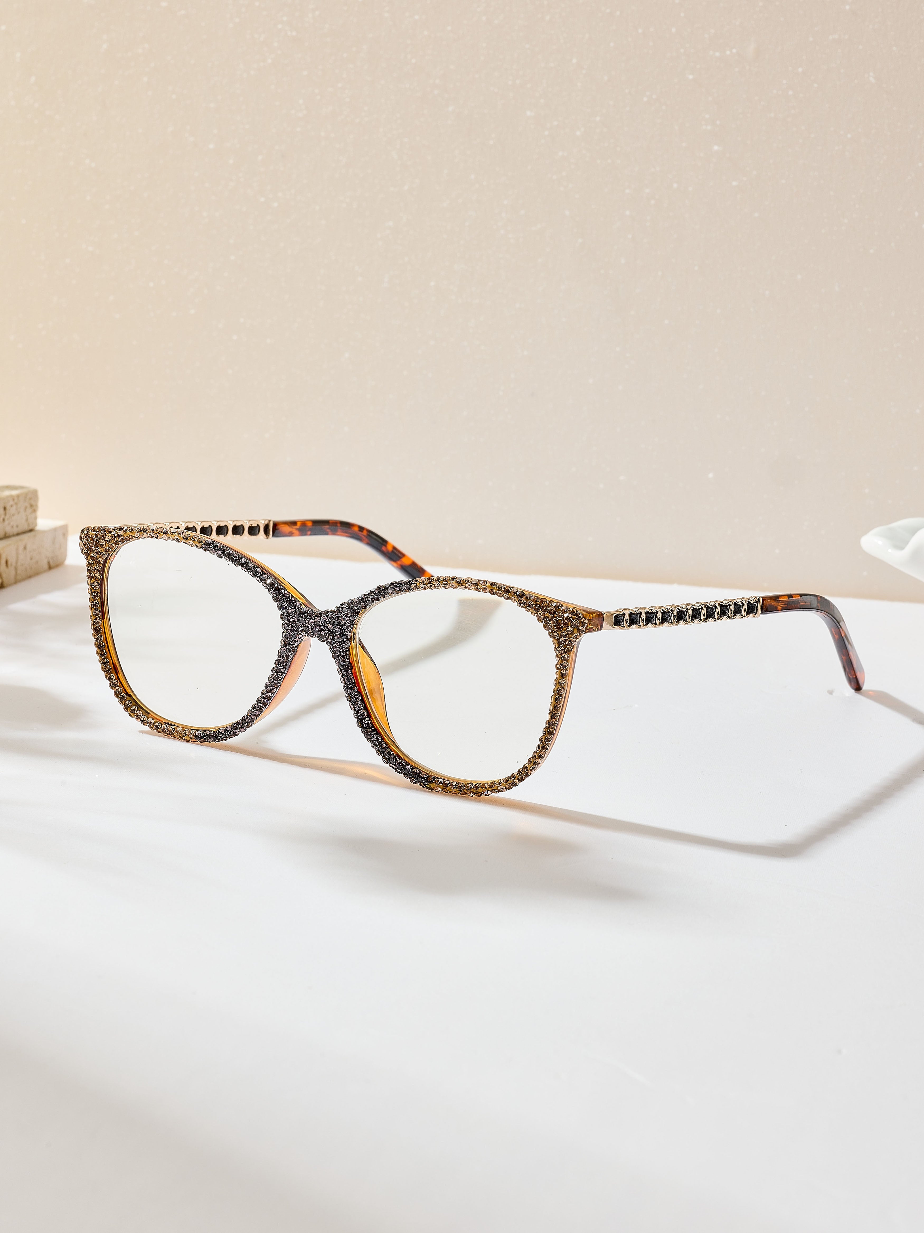 Handmade Rhinestone Rectangle Reader Glasses G0572-Gold