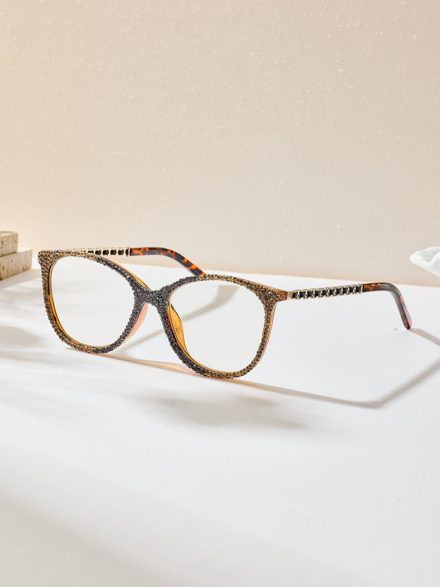 Handmade Rhinestone Rectangle Reader Glasses G0572-Gold