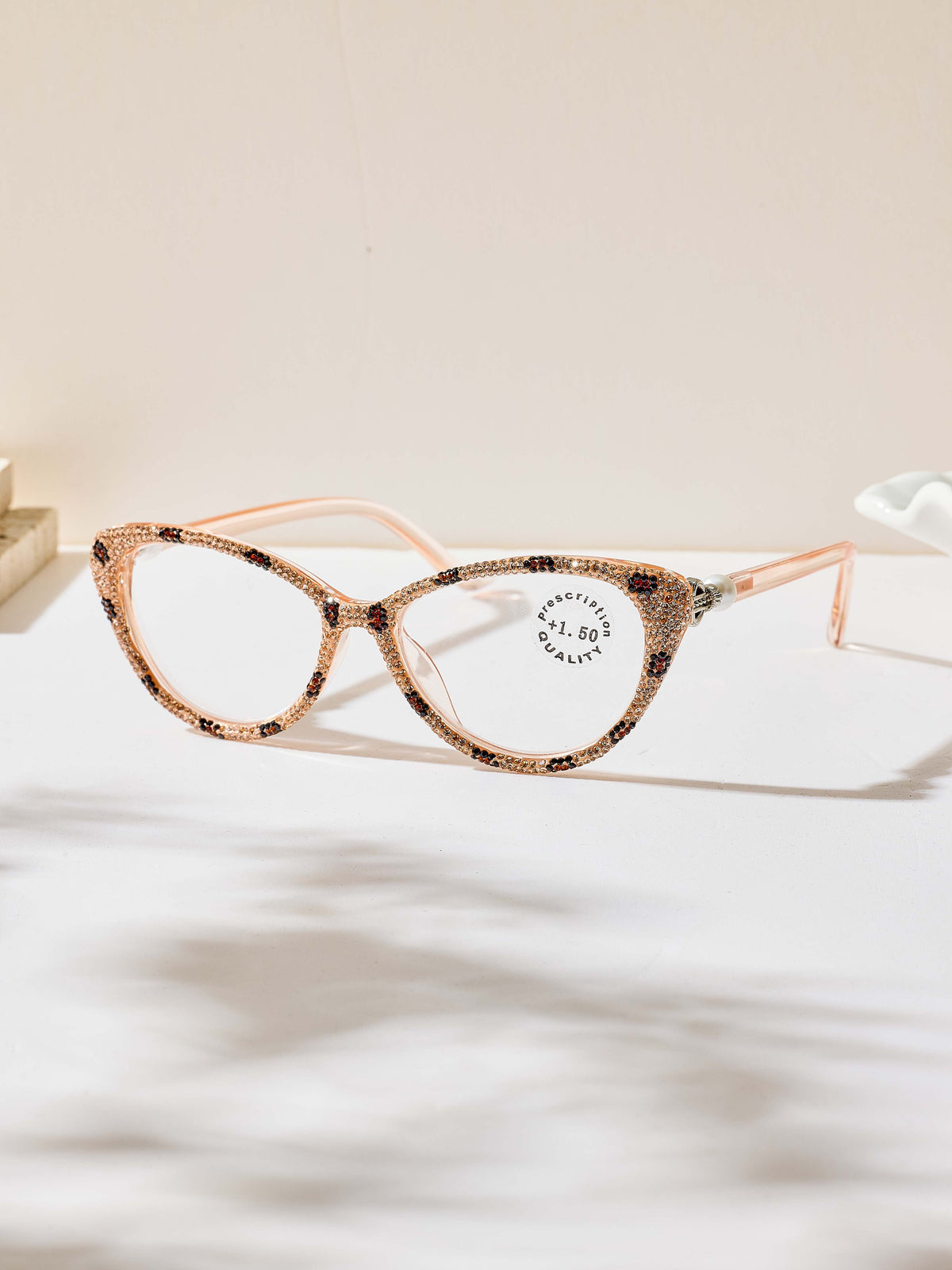 Handmade Rhinestone Cat Eye Reader Glasses G0573-Gold