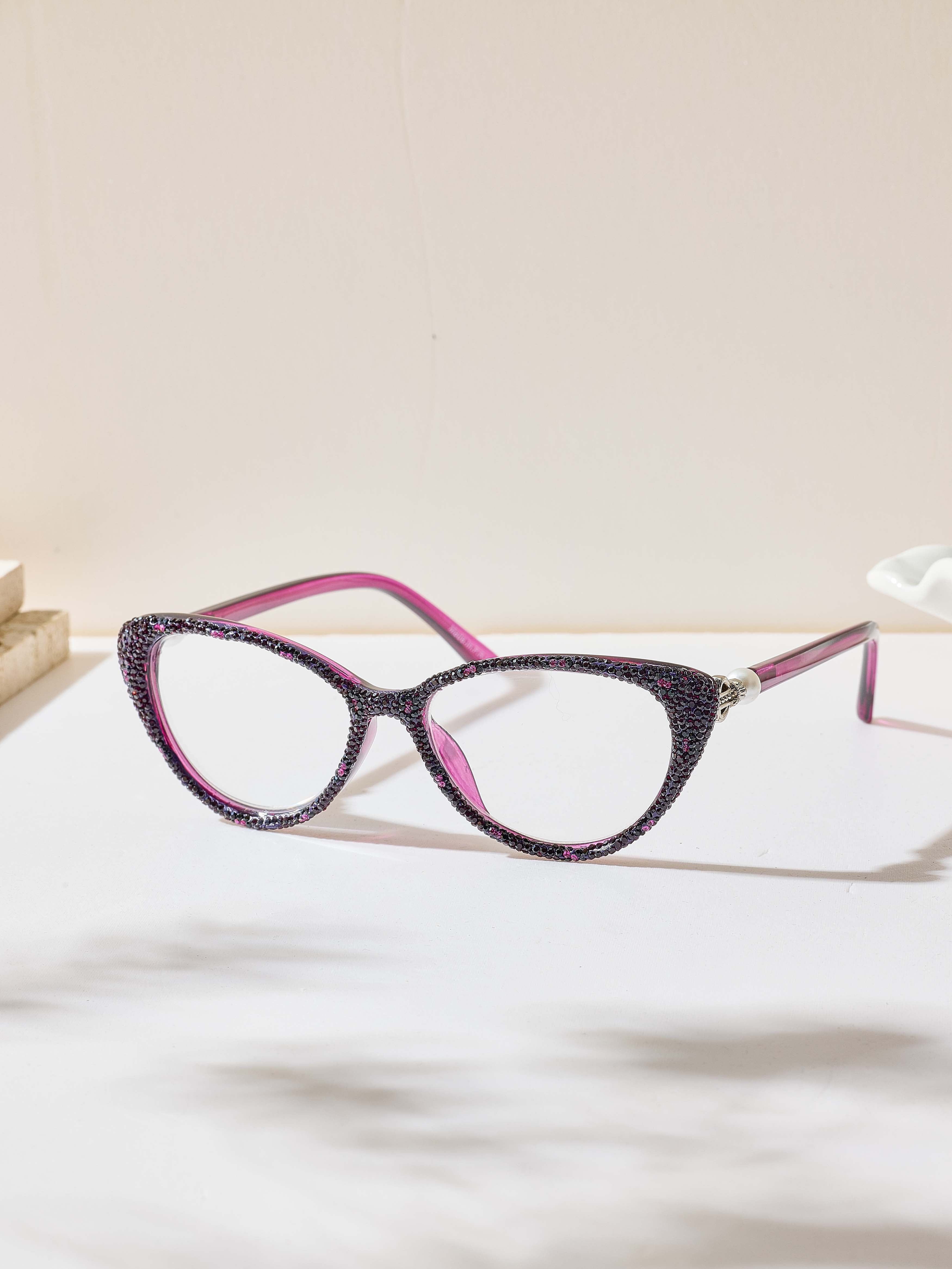 Handmade Rhinestone Cat Eye Reader Glasses G0573-Purple