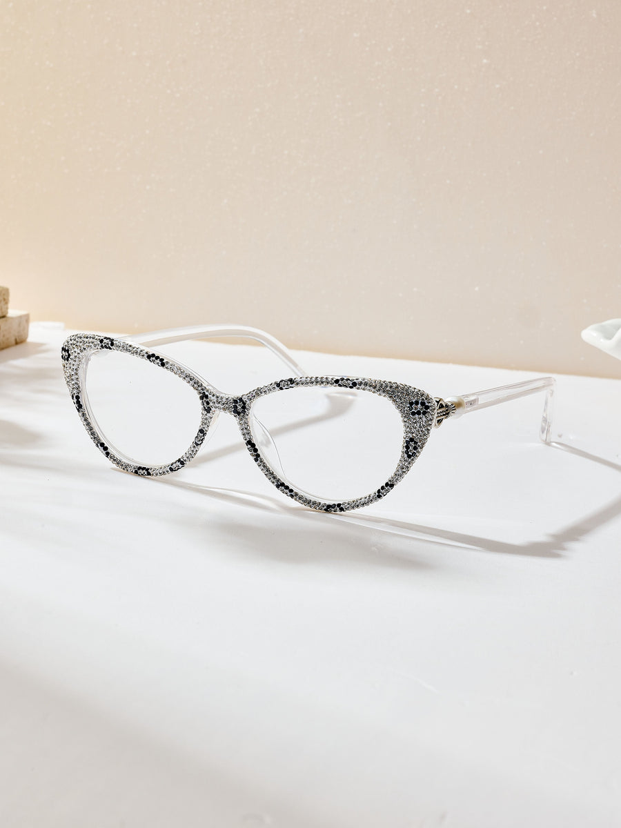Handmade Rhinestone Cat-Eye Reader Glasses G0573-White