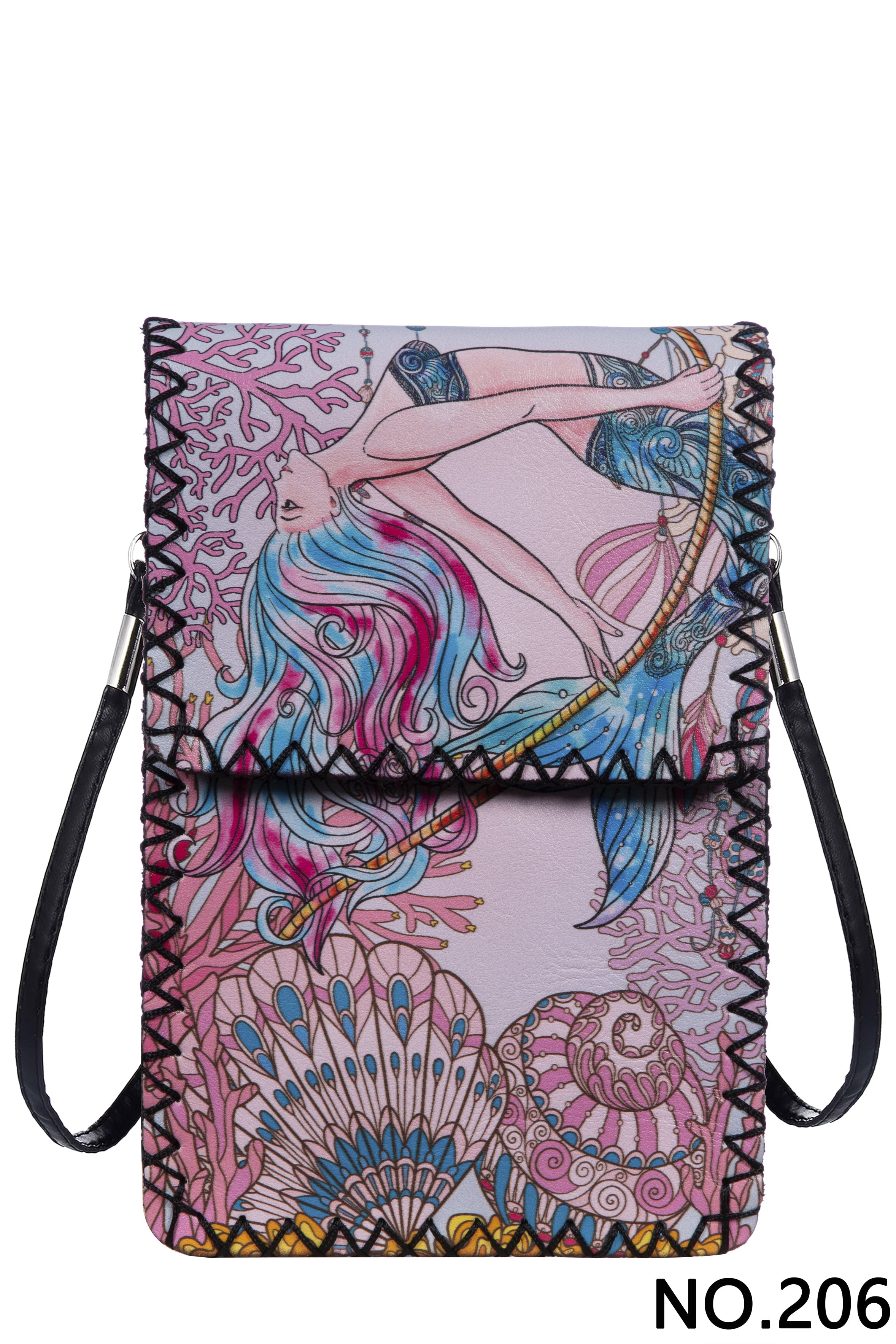 Mermaid Print Hand Stitch Crossbody Bag HB0580-NO.206