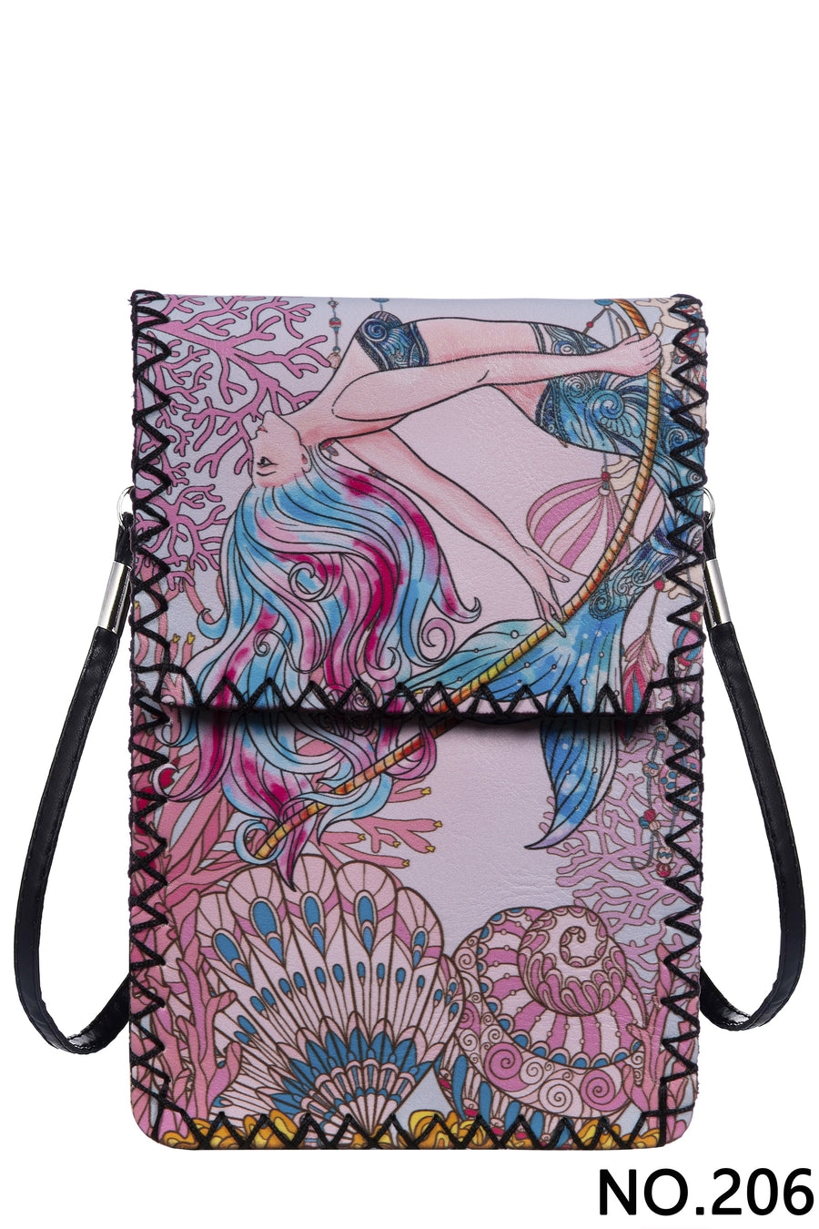 Mermaid Print Hand-Stitched Crossbody Bag HB0580 - No. 206