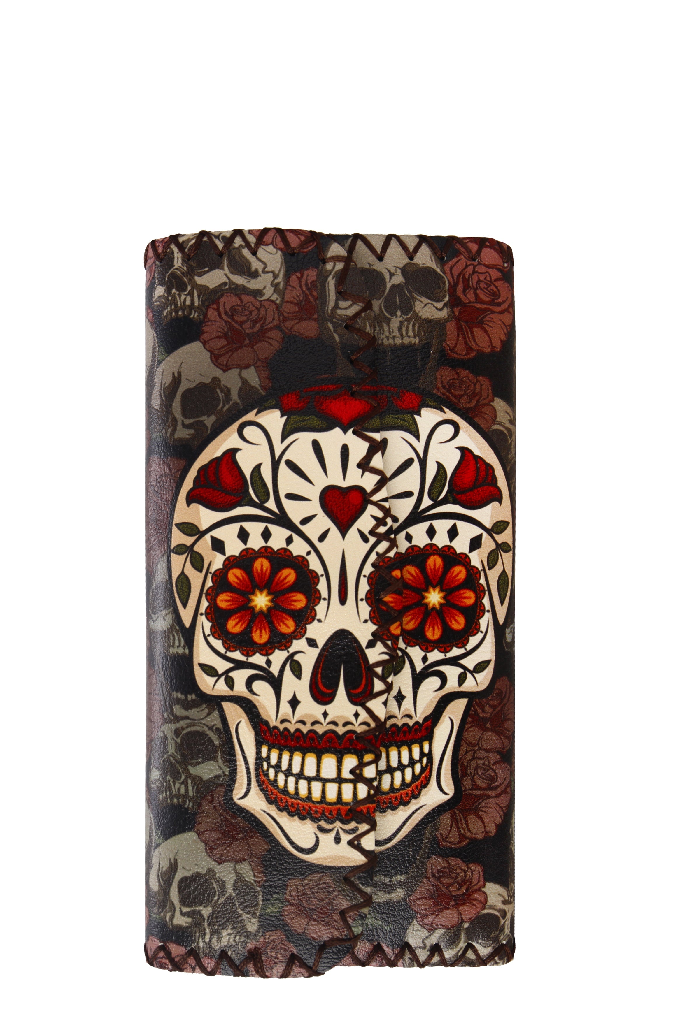 Floral Skull Print Hand Stitch Wallet HB0582 - NO.123