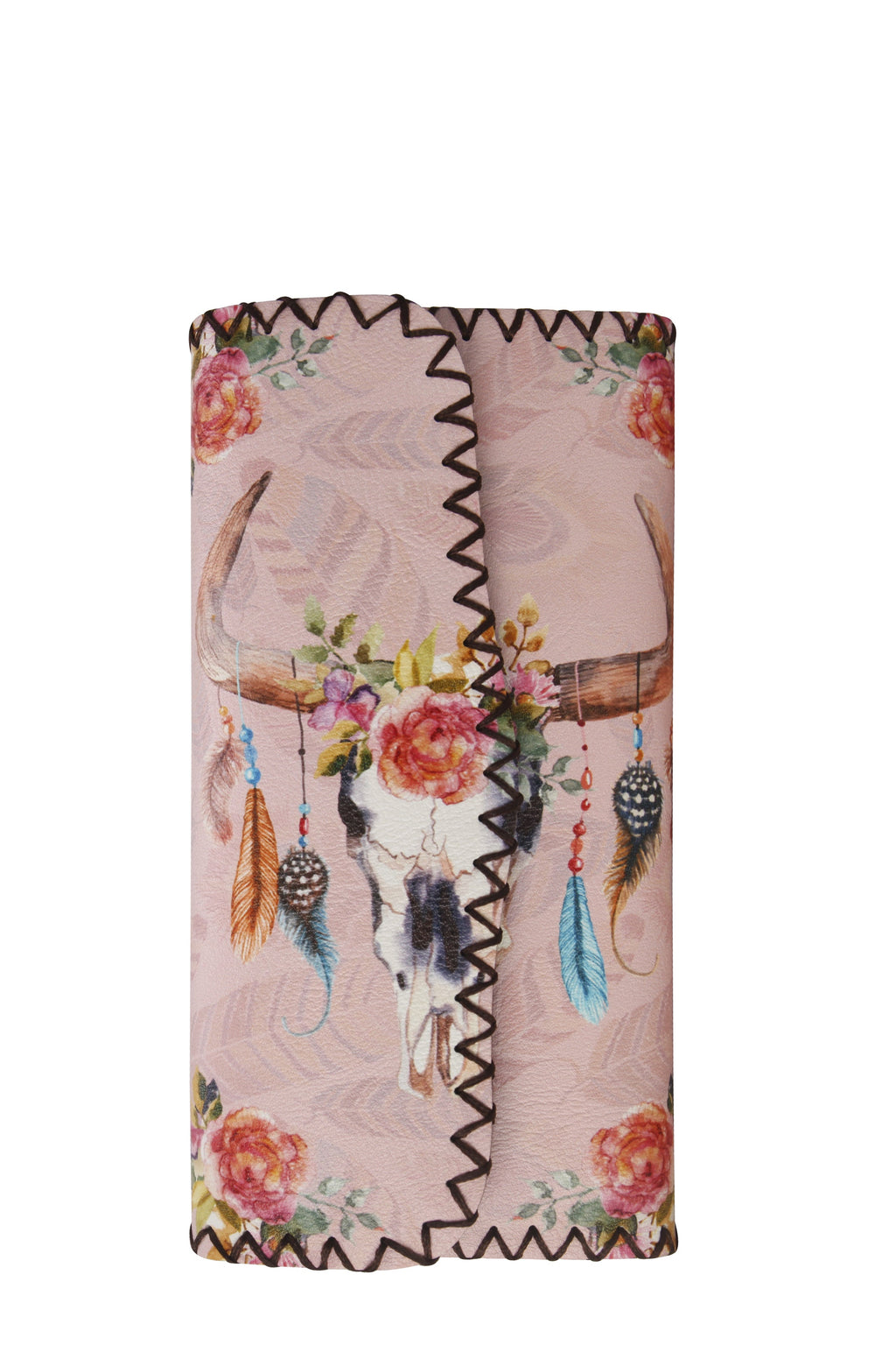 Western Bull Head Dream Catcher Print Hand Stitch Wallet HB0582 - N0.130