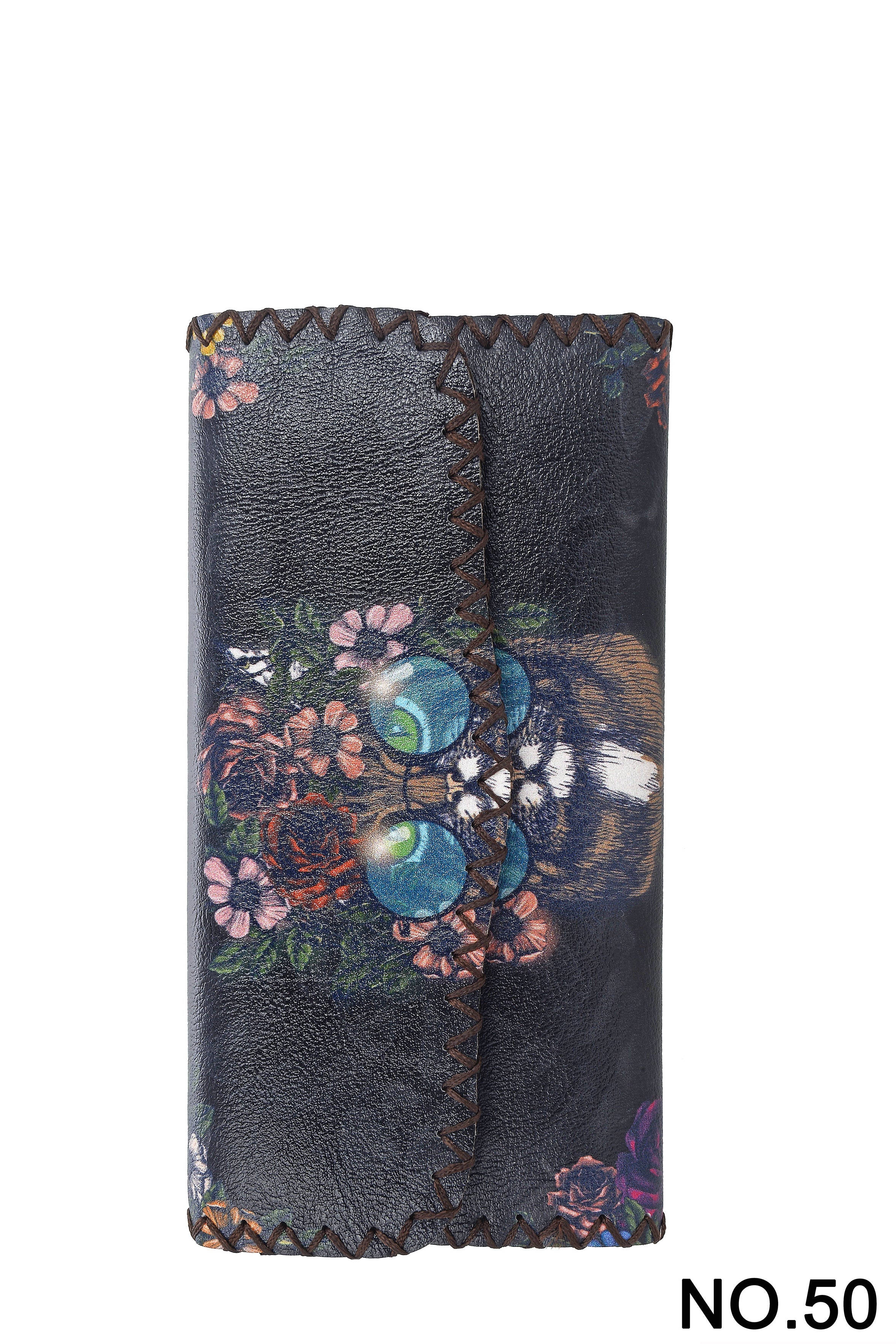 Floral Cat Print Hand Stitch Wallet HB0582 - NO.50