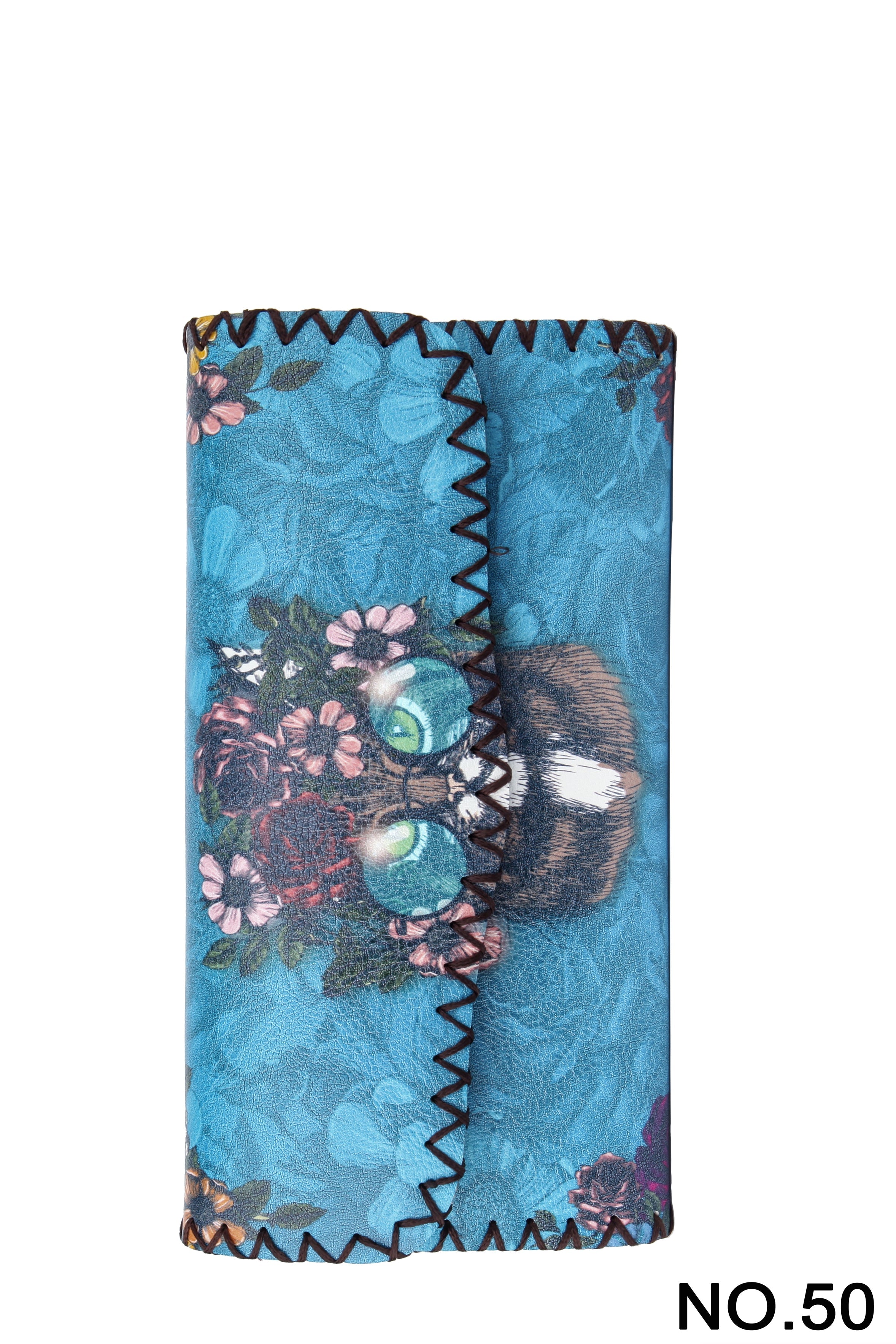 Floral Cat Print Hand Stitch Wallet HB0582 - NO.50