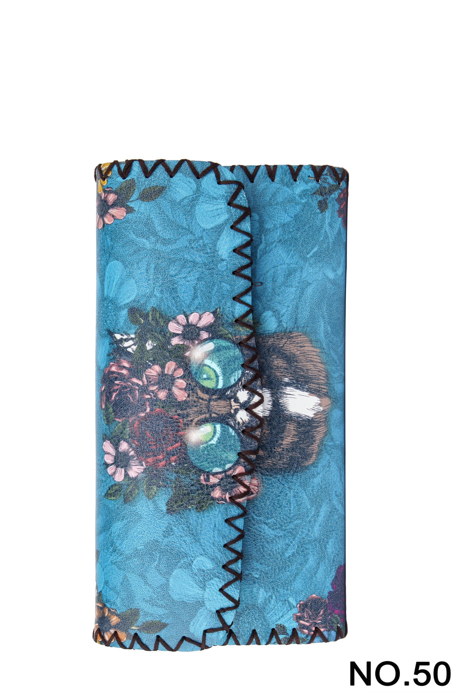 Floral Cat Print Hand-Stitched Wallet HB0582 - No. 50