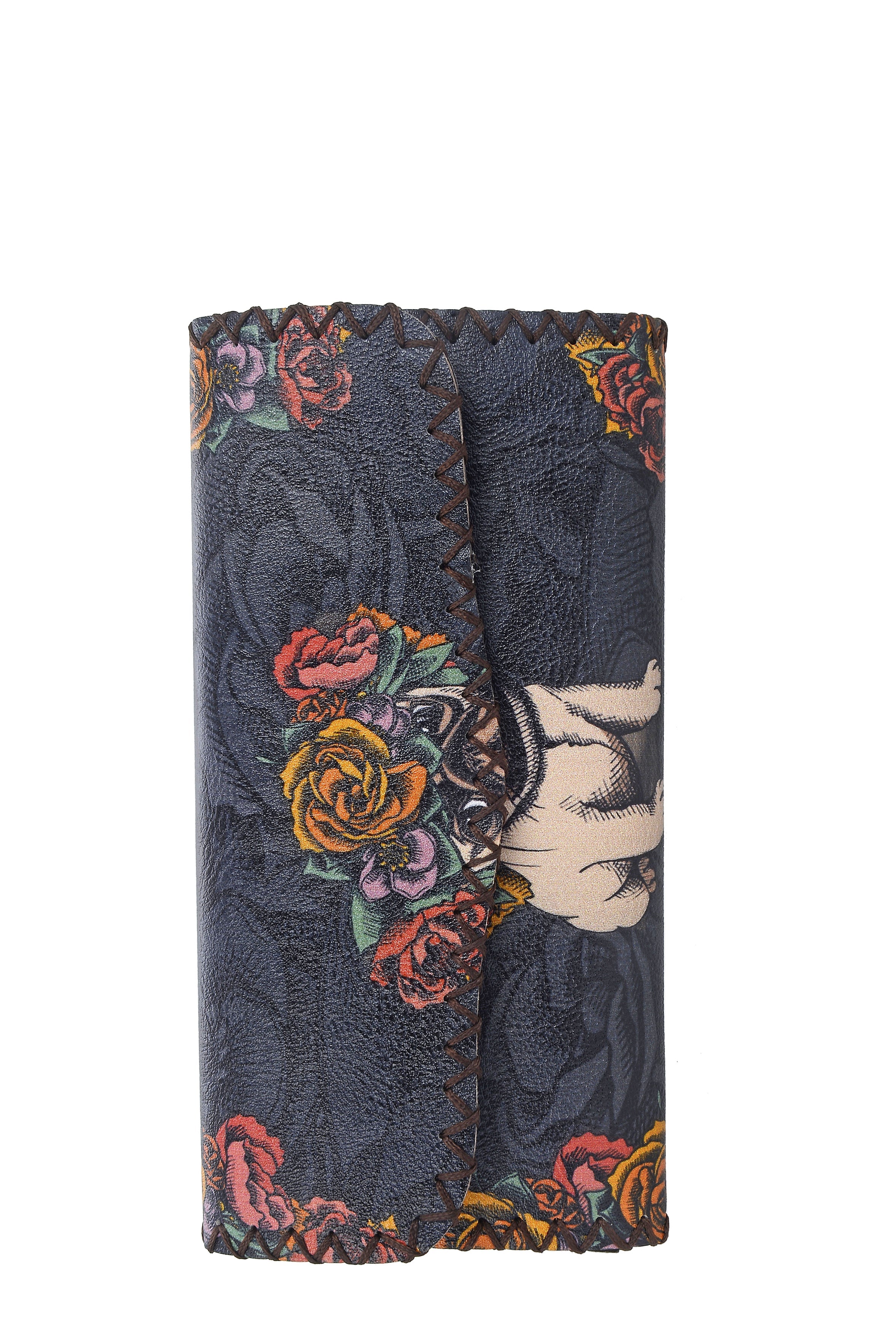 Floral Pug Print Hand Stitch Wallet HB0582 - NO.52