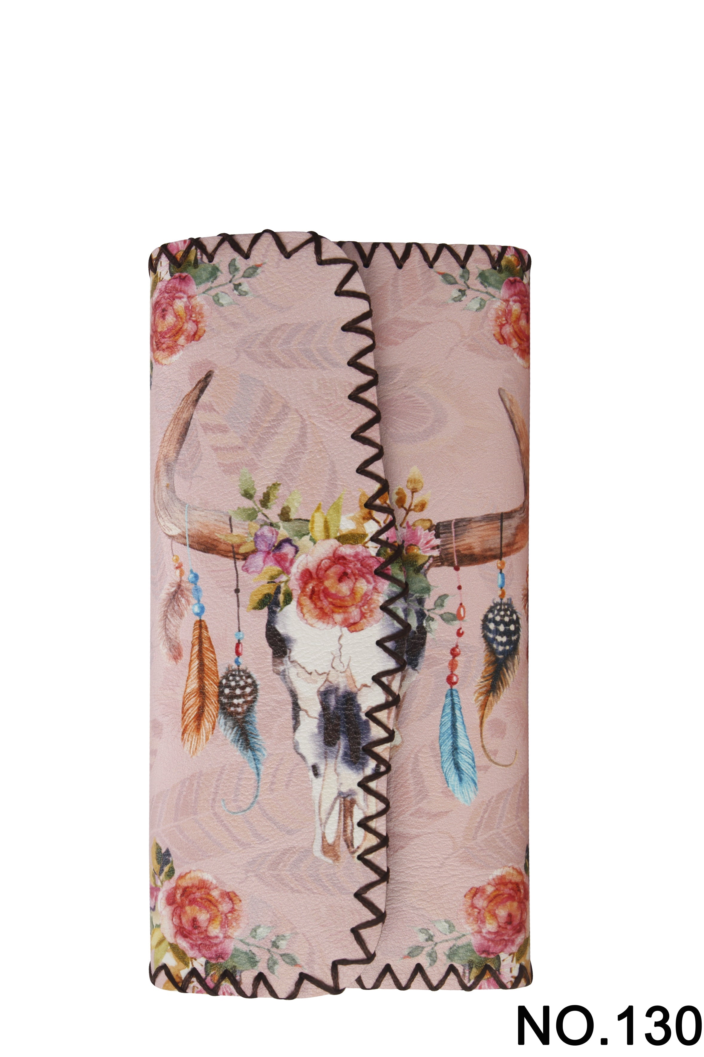 Western Bull Head Dream Catcher Print Hand Stitch Wallet HB0582 - N0.130