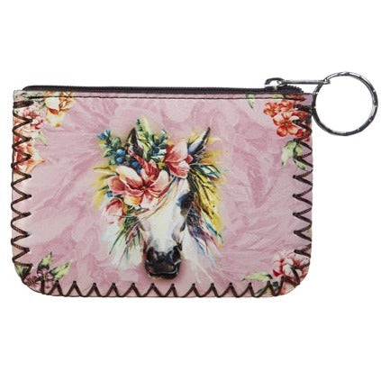 Floral Horse Print Hand-Stitched Coin Purse HB0665 - No. 49