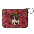 Floral Pug Print Hand-Stitched Coin Purse HB0665 - No. 52