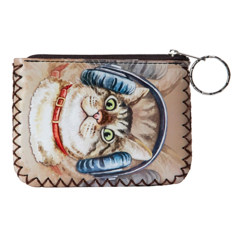 Cat With Headphones Print Hand-Stitched Coin Purse HB0665 - No. 191