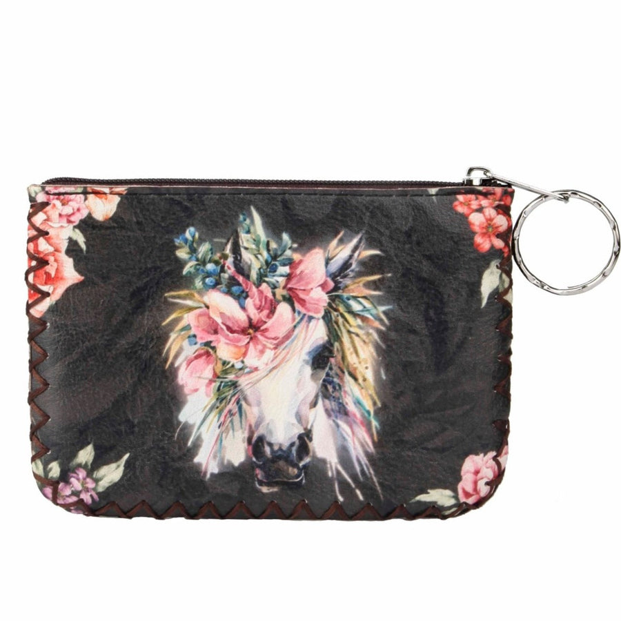 Floral Horse Print Hand-Stitched Coin Purse HB0665 - No. 49