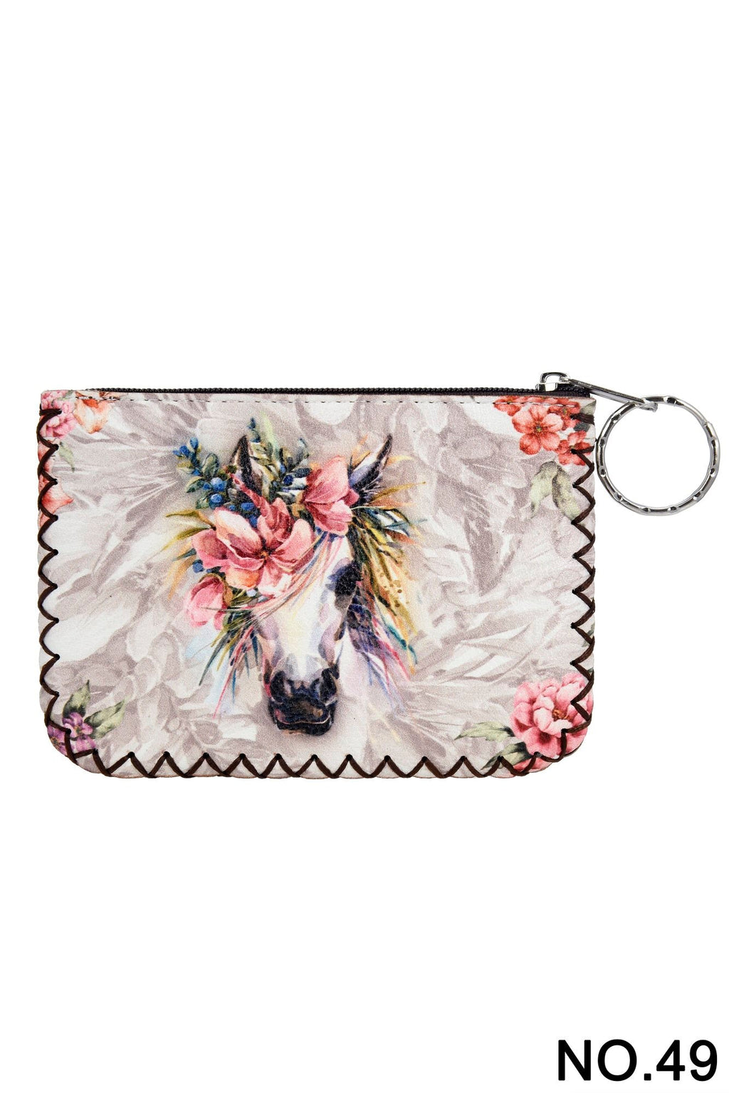 Floral Horse Print Hand Stitch Coin Purse HB0665 - NO.49