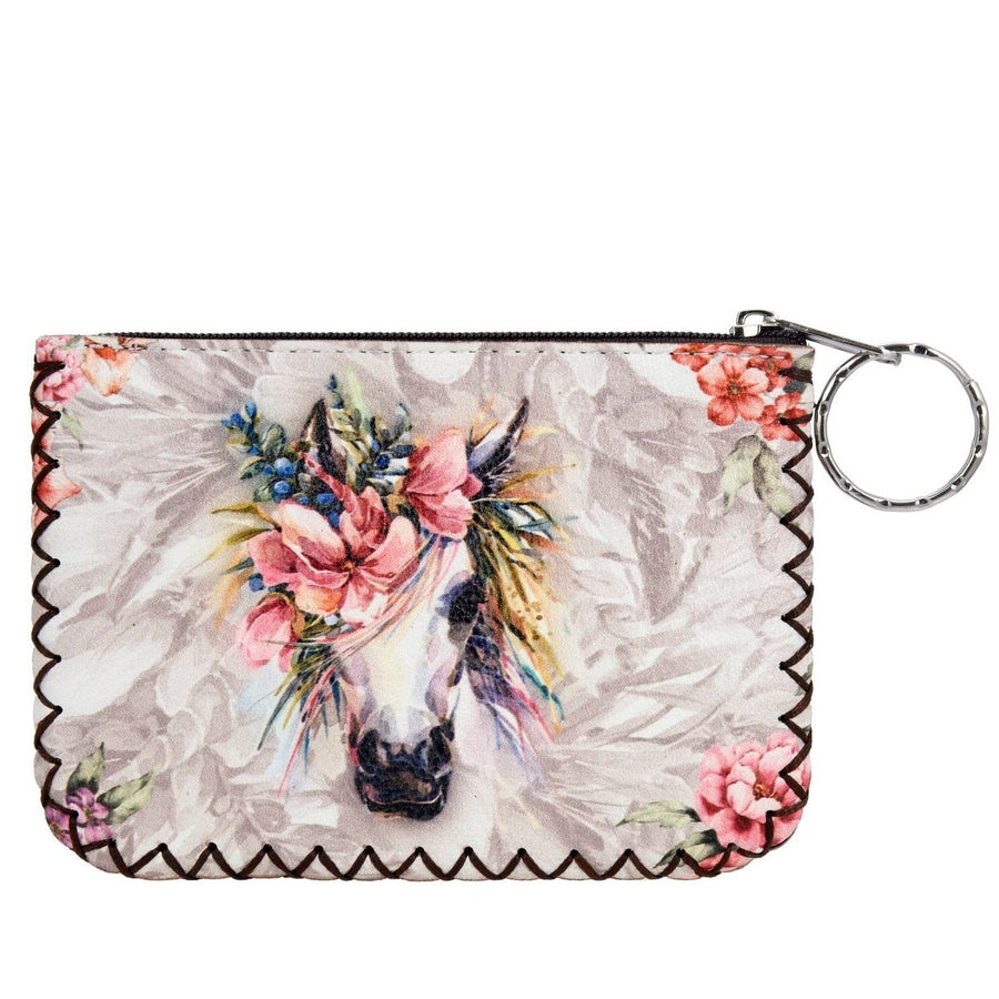 Floral Horse Print Hand-Stitched Coin Purse HB0665 - No. 49